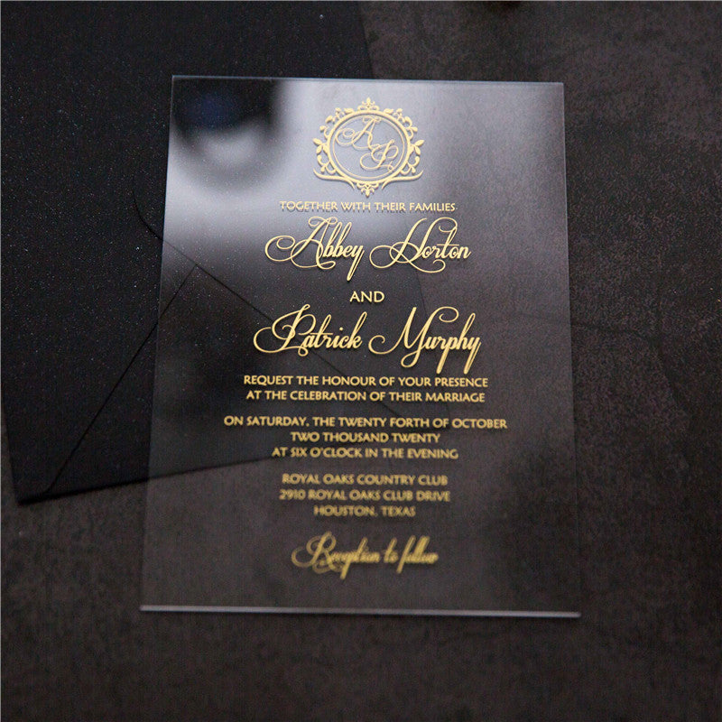 Gold Monogram | Clear Acrylic Wedding Invitation | TWEACR08