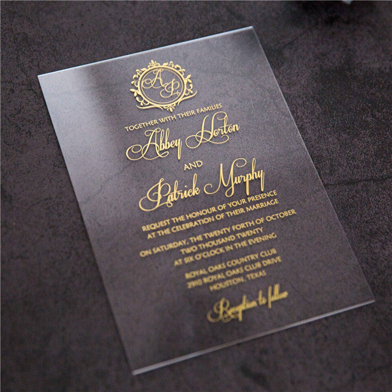 Gold Monogram | Clear Acrylic Wedding Invitation | TWEACR08