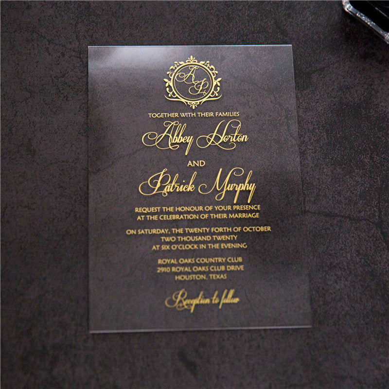 Gold Monogram | Clear Acrylic Wedding Invitation | TWEACR08