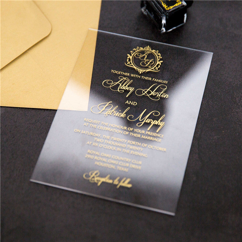 Gold Monogram | Clear Acrylic Wedding Invitation | TWEACR08