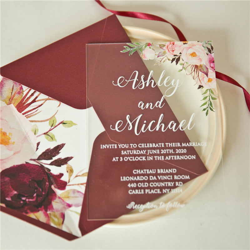 Classic Floral | Clear Acrylic Wedding Invitation | TWEACR10