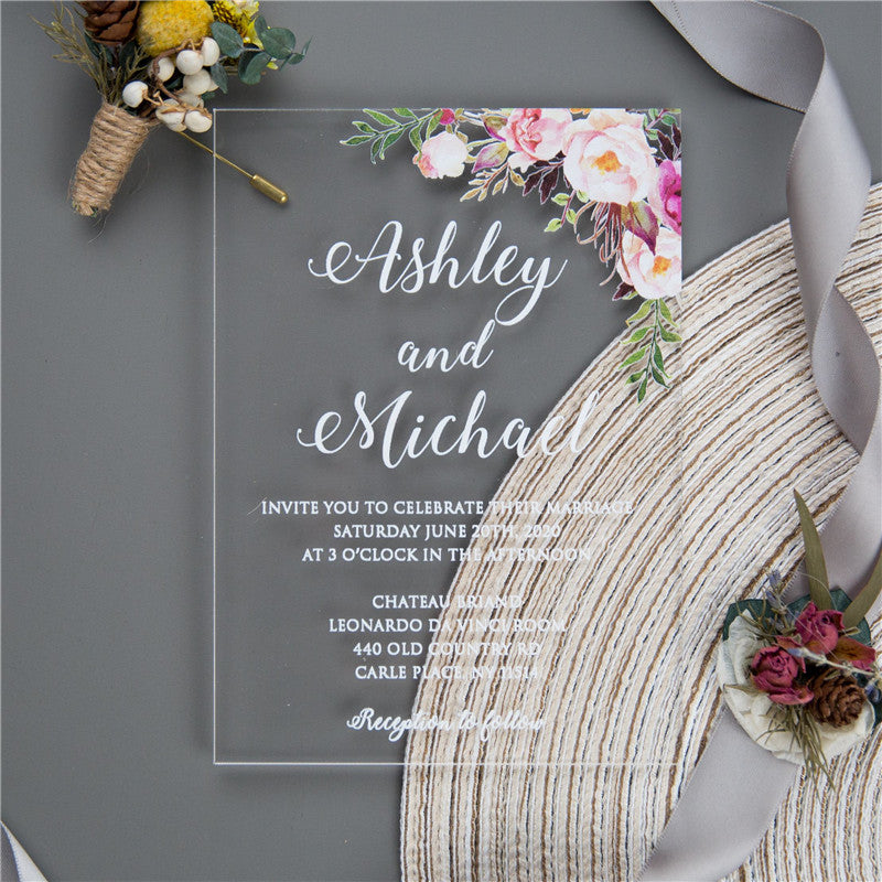 Classic Floral | Clear Acrylic Wedding Invitation | TWEACR10