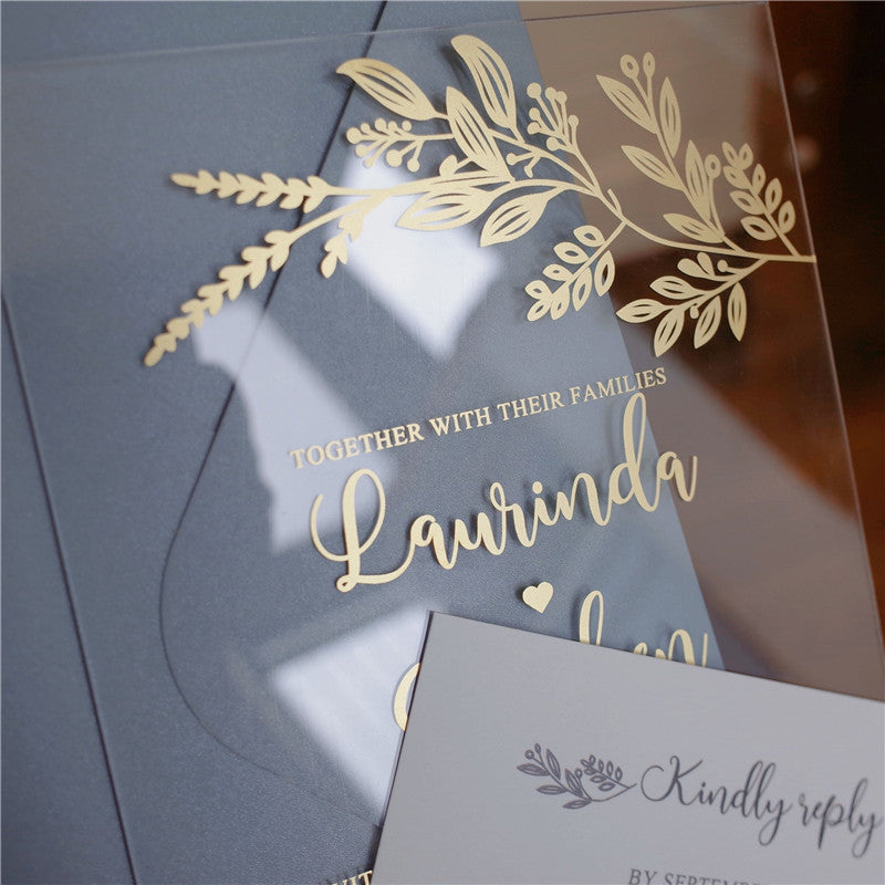 Modern Foliage Calligraphy | Clear Acrylic Wedding Invitation | TWEACR17