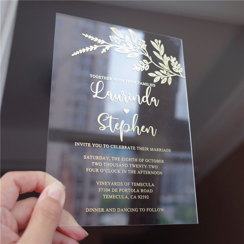 Modern Foliage Calligraphy | Clear Acrylic Wedding Invitation | TWEACR17