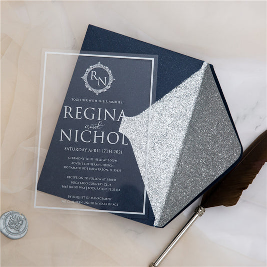 Modern Silver | Clear Acrylic Wedding Invitation | TWEACR18S