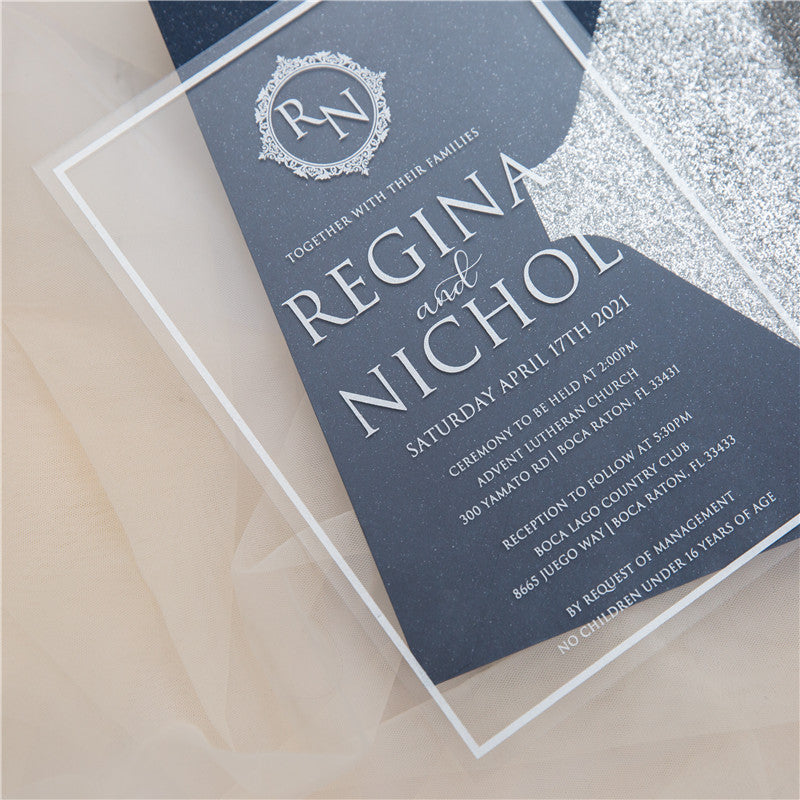 Modern Silver | Clear Acrylic Wedding Invitation | TWEACR18S