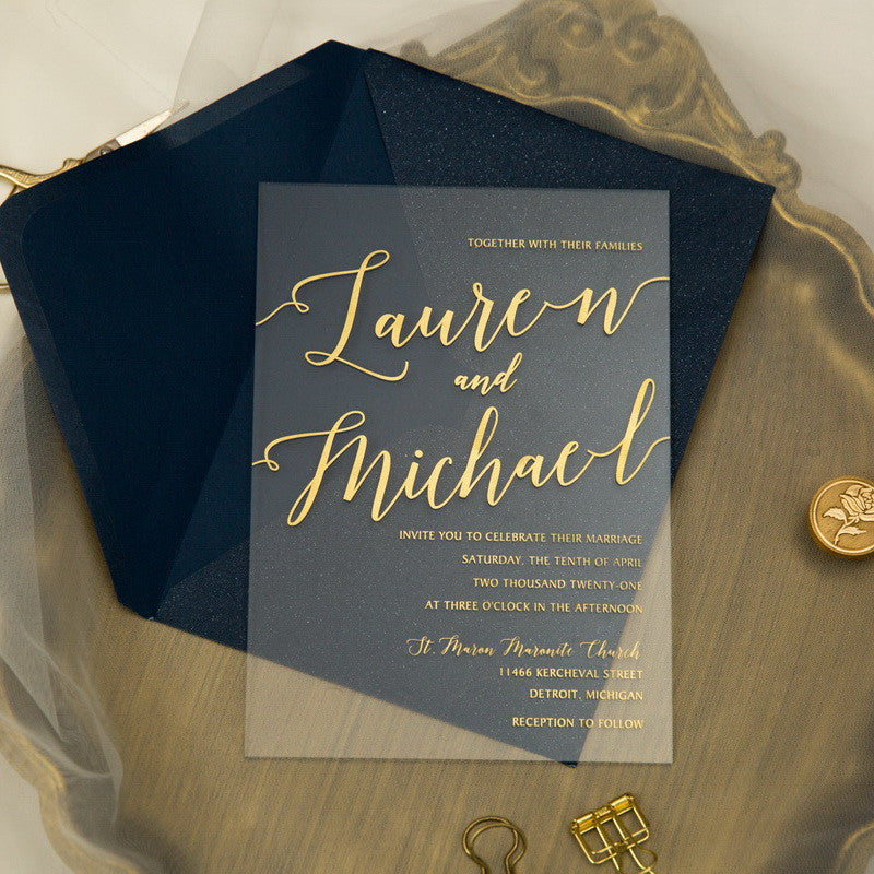 Simple Modern Gold | Clear Acrylic Wedding Invitation | TWEACR21