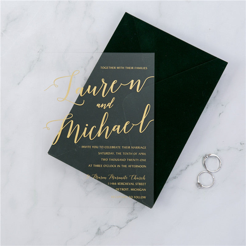 Simple Modern Gold | Clear Acrylic Wedding Invitation | TWEACR21