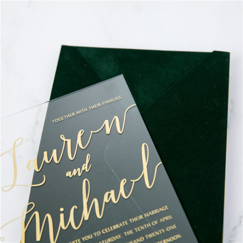 Simple Modern Gold | Clear Acrylic Wedding Invitation | TWEACR21