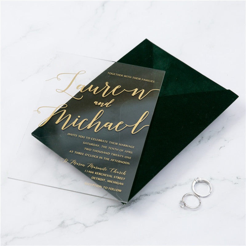 Simple Modern Gold | Clear Acrylic Wedding Invitation | TWEACR21