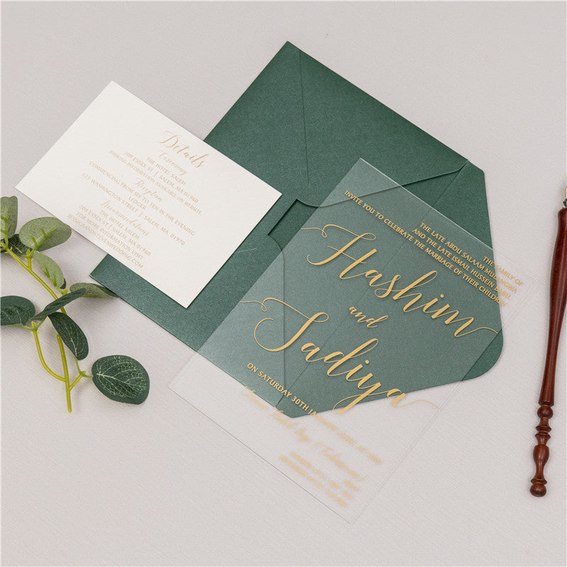 Simple Modern Gold | Clear Acrylic Wedding Invitation | TWEACR21