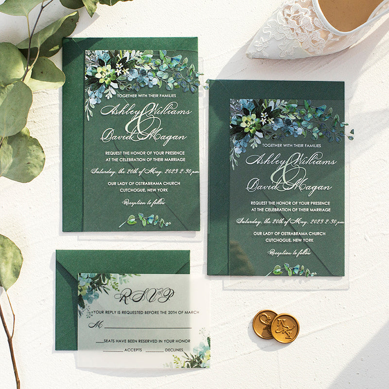 Unique Greenery Eucalyptus | Clear Acrylic Wedding Invitation | TWEACR28