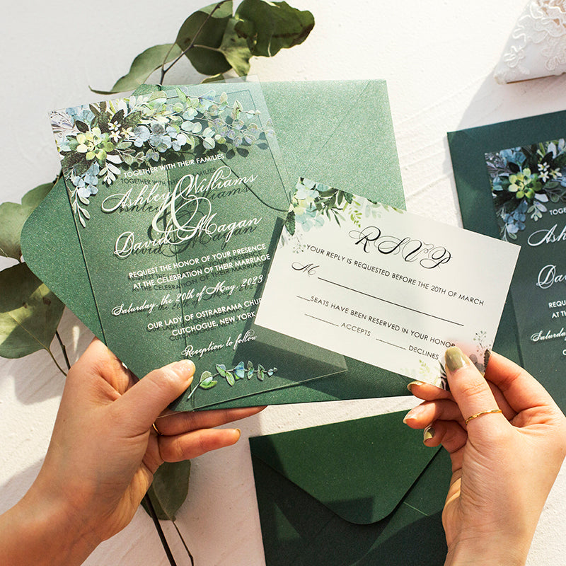 Unique Greenery Eucalyptus | Clear Acrylic Wedding Invitation | TWEACR28