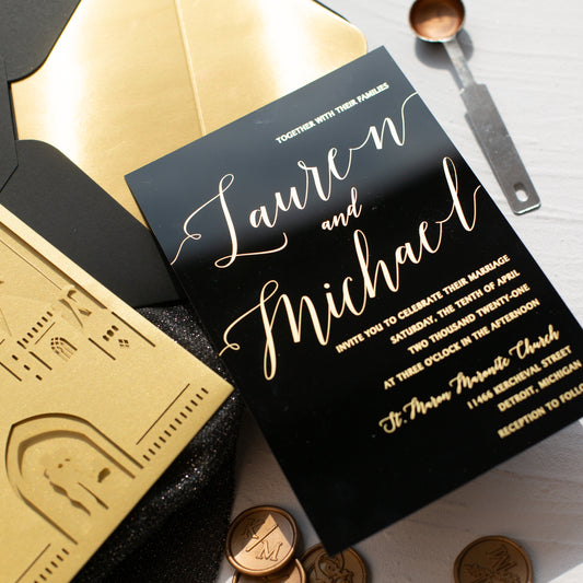 Luxury Calligraphy Black Acrylic Invitation