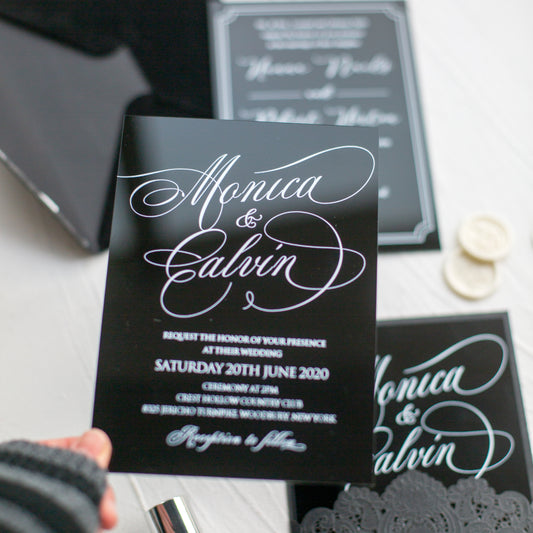 Elegant Calligraphy Black Acrylic Invitation