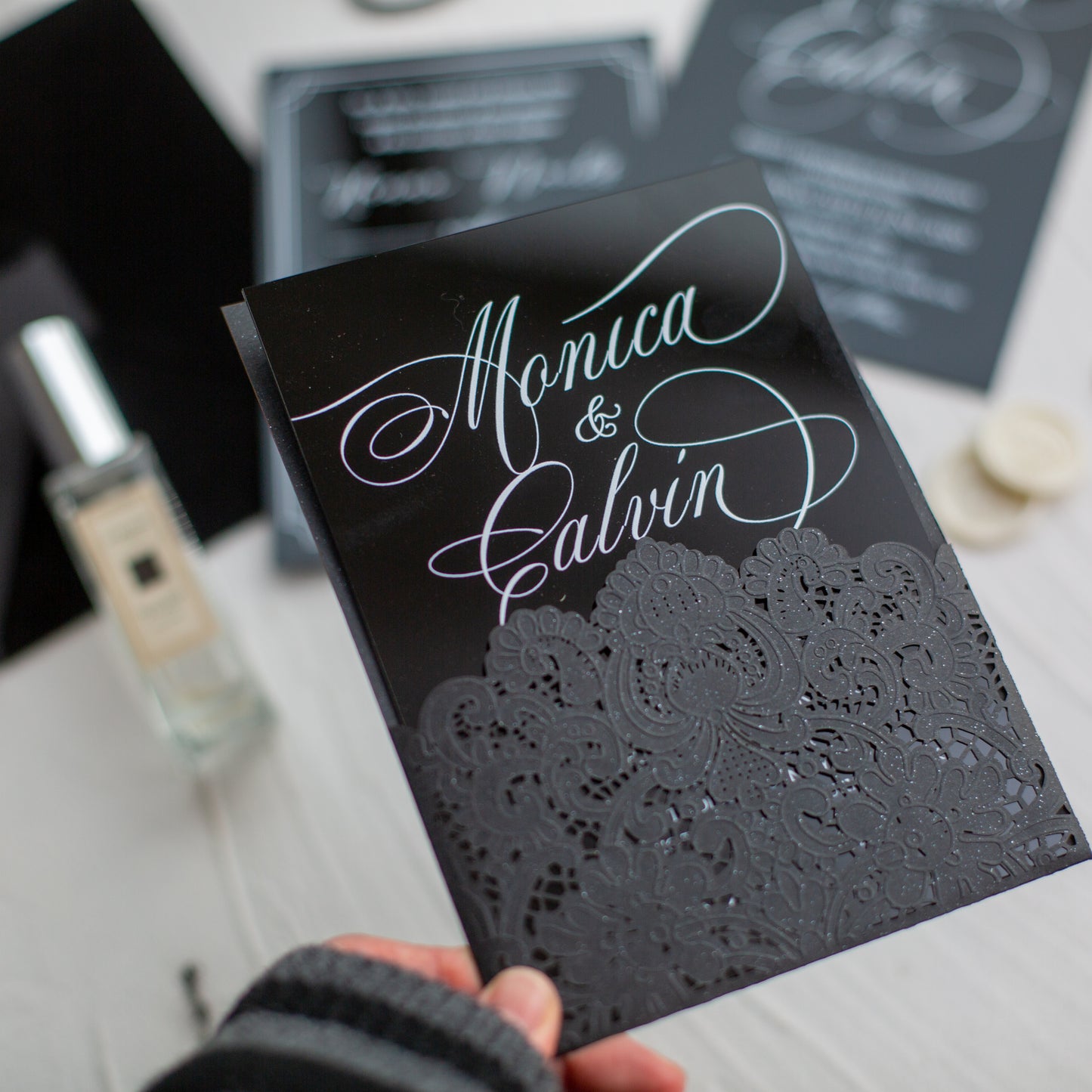 Elegant Calligraphy Black Acrylic Invitation