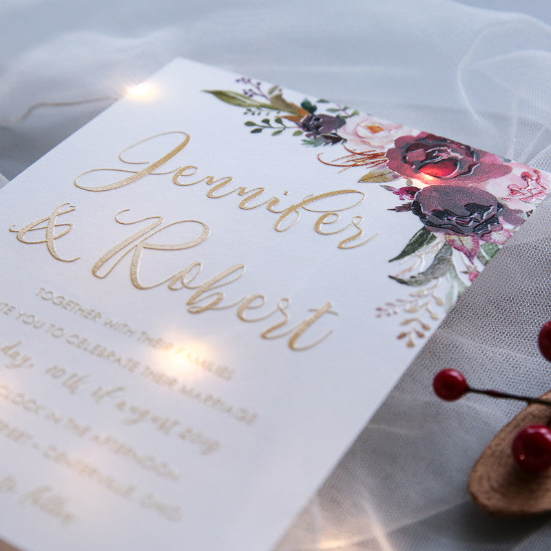 Burgundy Floral Flat Vellum Invitation