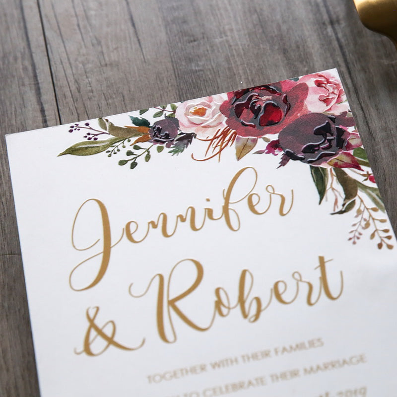 Burgundy Floral Flat Vellum Invitation