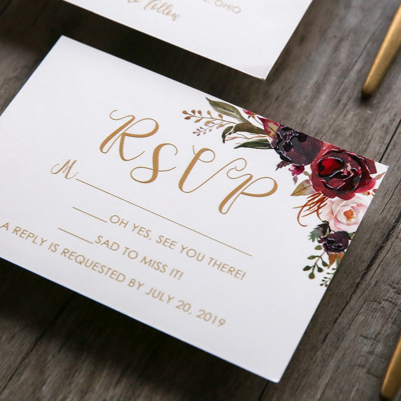 Burgundy Floral Flat Vellum Invitation