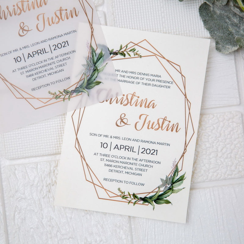 Botanical Olive Leaf Flat Vellum Invitation