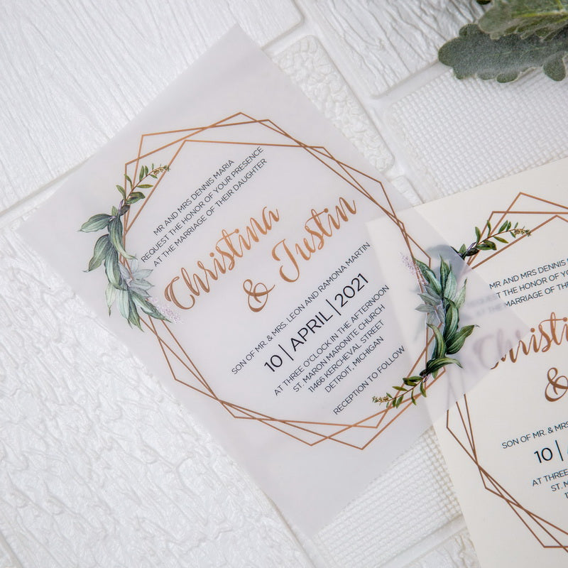 Botanical Olive Leaf Flat Vellum Invitation