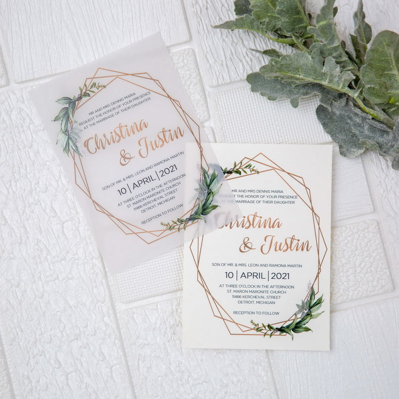 Botanical Olive Leaf Flat Vellum Invitation