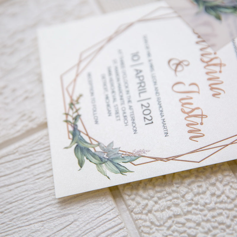 Botanical Olive Leaf Flat Vellum Invitation