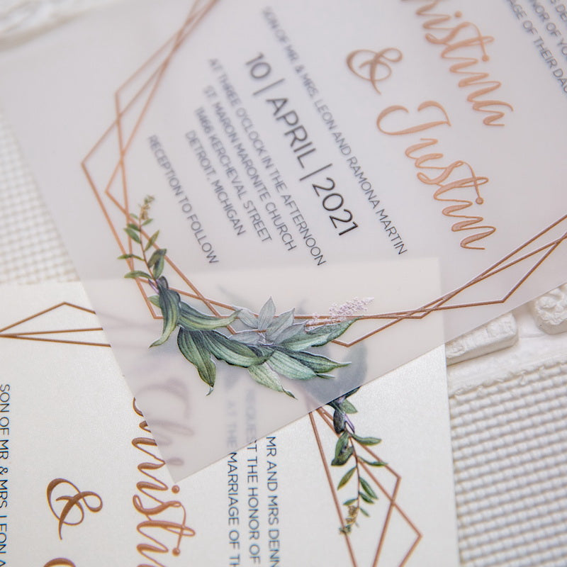 Botanical Olive Leaf Flat Vellum Invitation