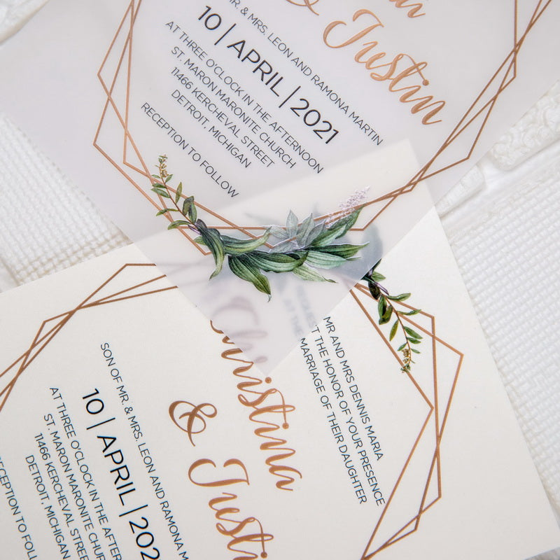 Botanical Olive Leaf Flat Vellum Invitation