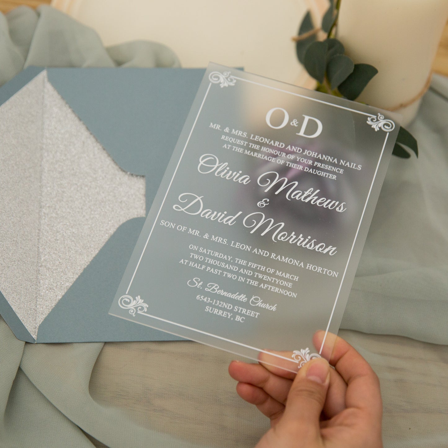 Simple Border Frosted Acrylic Invitation