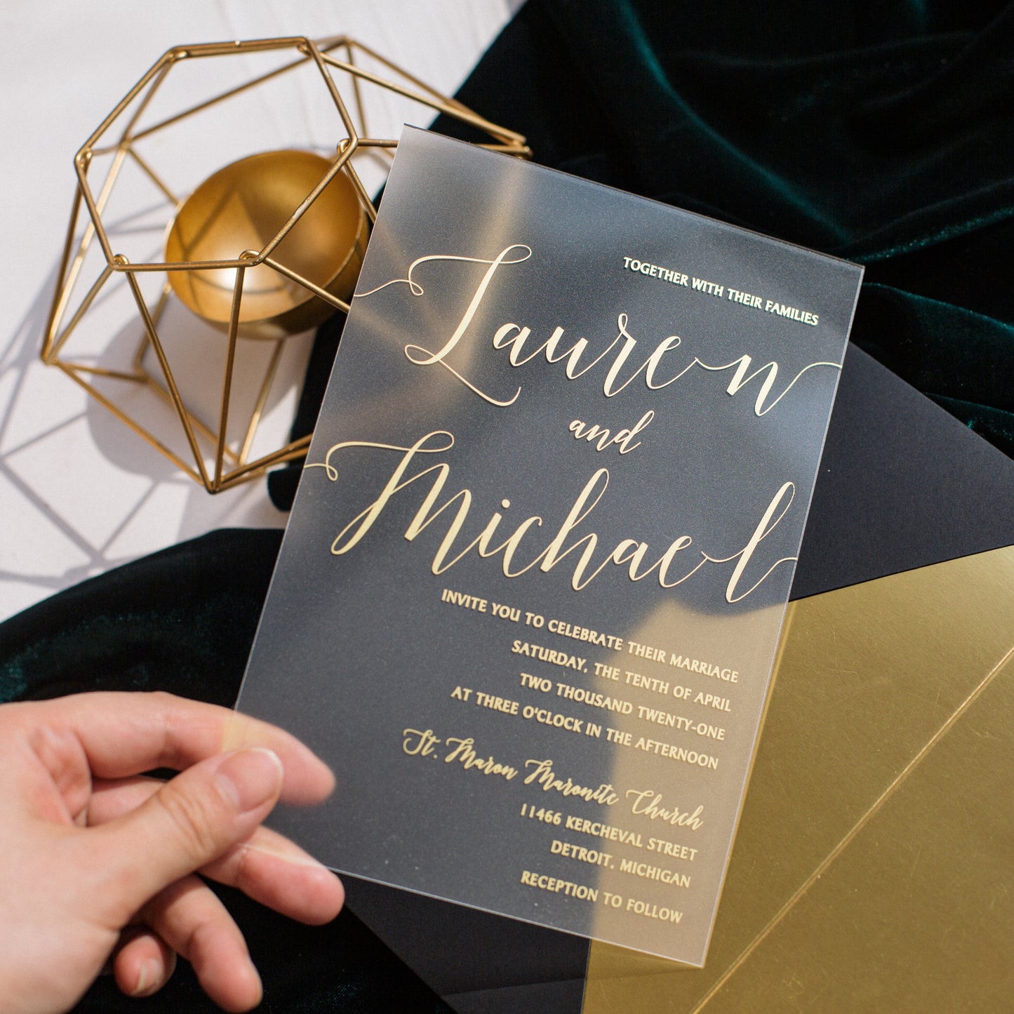 Modern Luxury Gold Calligraphy Frosted Acrylic Invitation