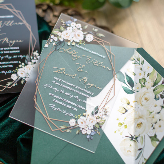 Romantic Greenery Geometric Frosted Acrylic Invitation