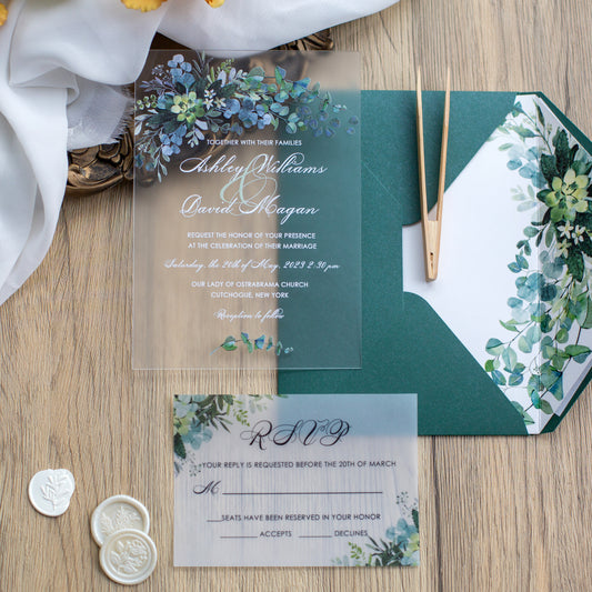 Unique Greenery Eucalyptus Frosted Acrylic Invitation