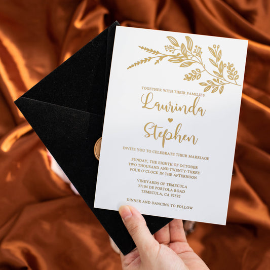 Gold Leaf White Acrylic Invitation