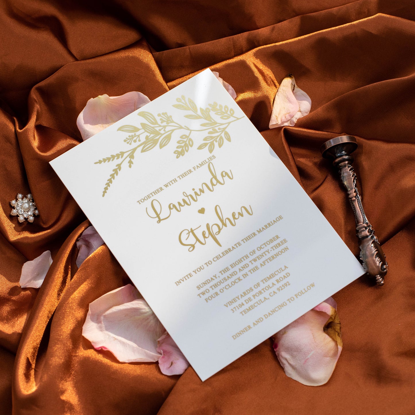 Gold Leaf White Acrylic Invitation