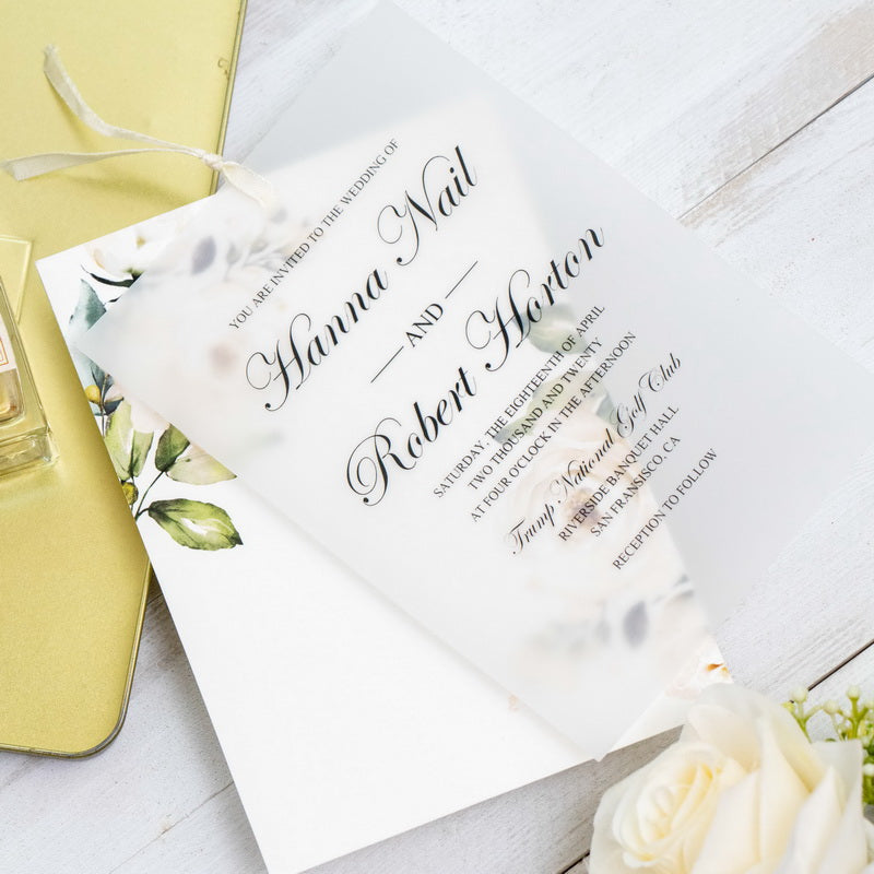 Elegant Ivory Floral Overlay Vellum Invitation