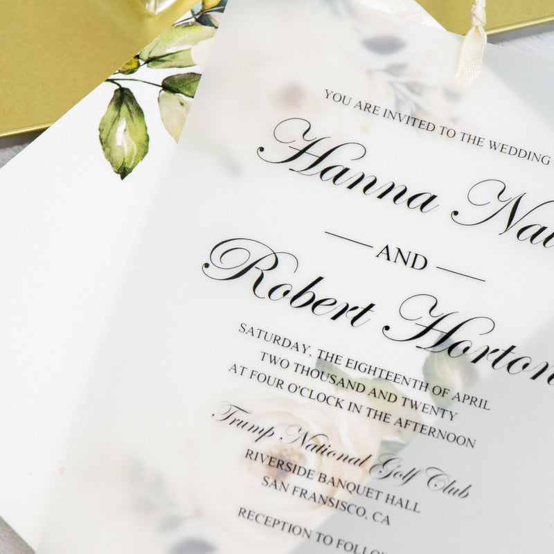 Elegant Ivory Floral Overlay Vellum Invitation