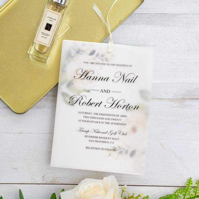 Elegant Ivory Floral Overlay Vellum Invitation