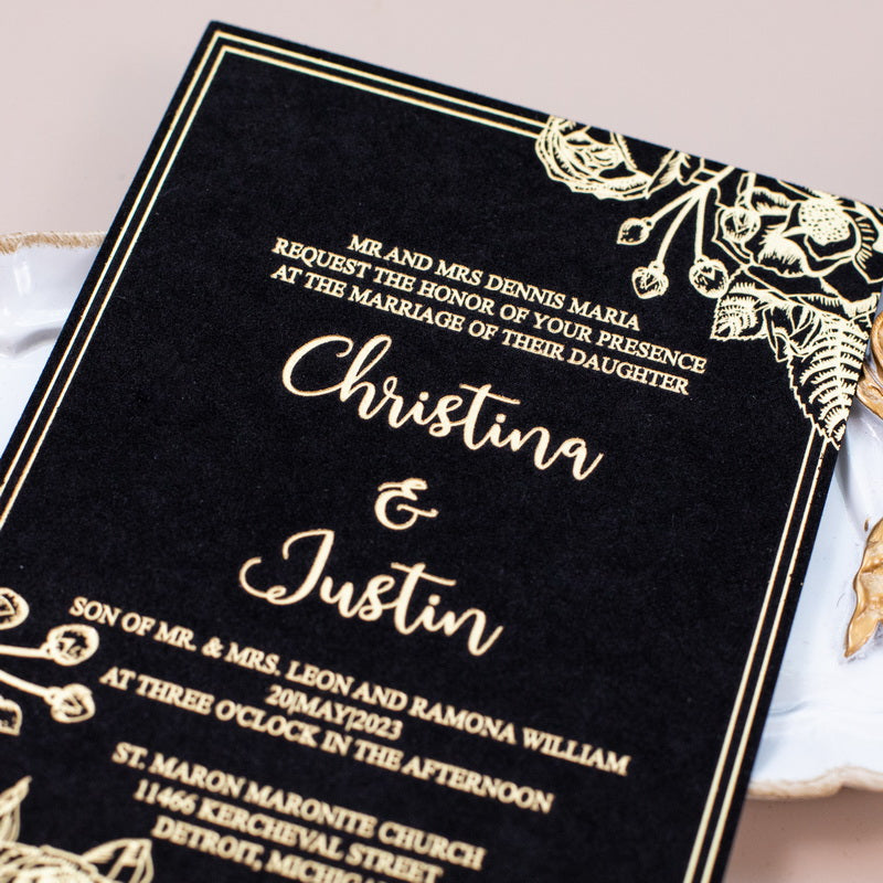 Luxury Floral Flat Velvet Invitation