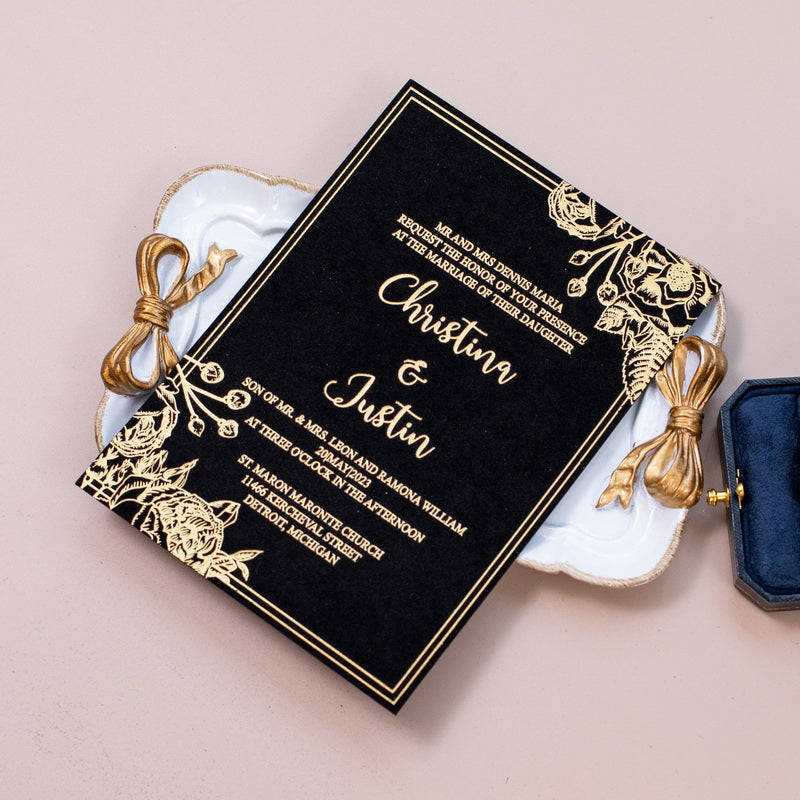 Luxury Floral Flat Velvet Invitation