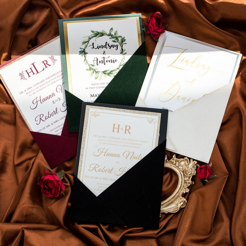 Chic Integrated Pocket Laser Cut Velvet Invitation