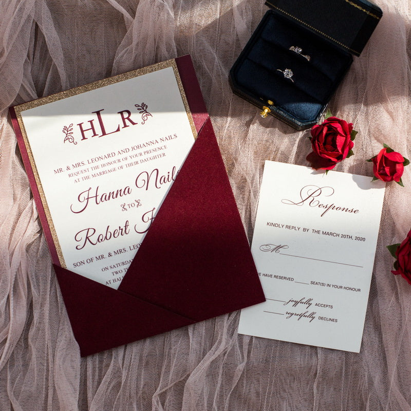 Chic Integrated Pocket Laser Cut Velvet Invitation