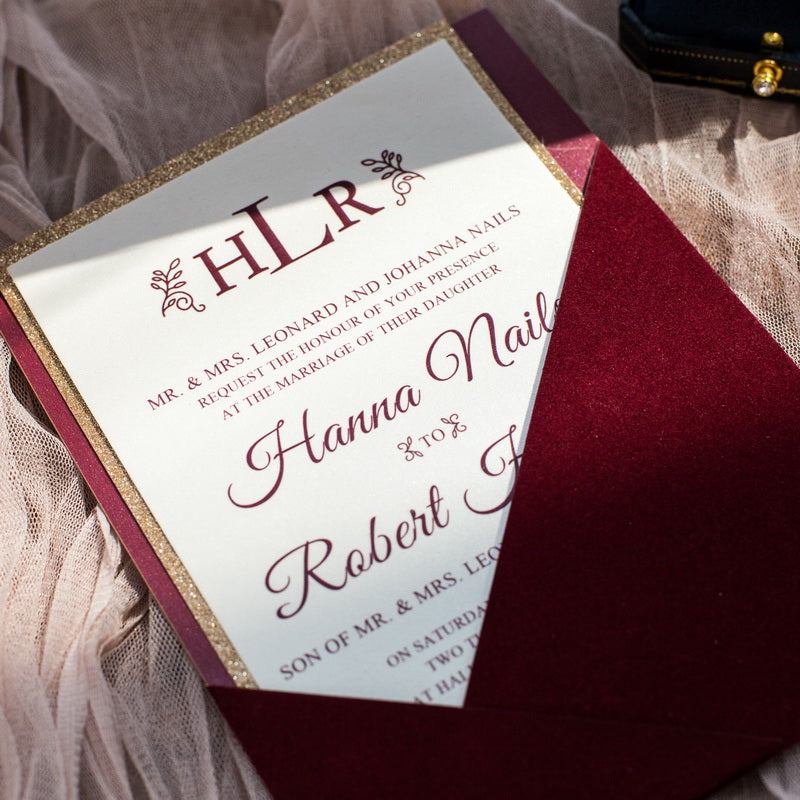 Chic Integrated Pocket Laser Cut Velvet Invitation