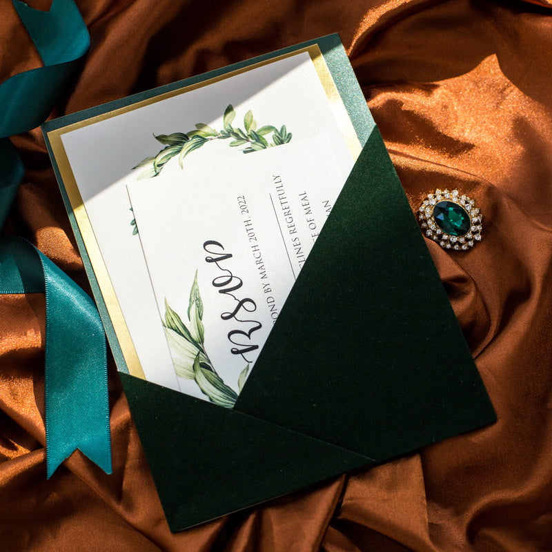 Chic Integrated Pocket Laser Cut Velvet Invitation