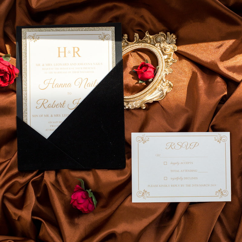 Chic Integrated Pocket Laser Cut Velvet Invitation