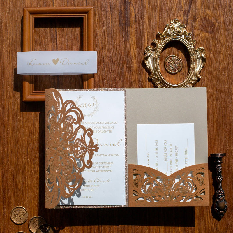 Classic Lace Pocket Velvet Invitation