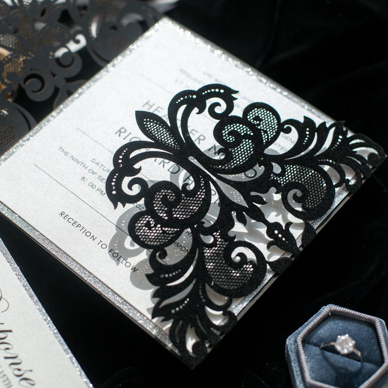 Gorgeous Lace Black Laser Cut Velvet Invitation