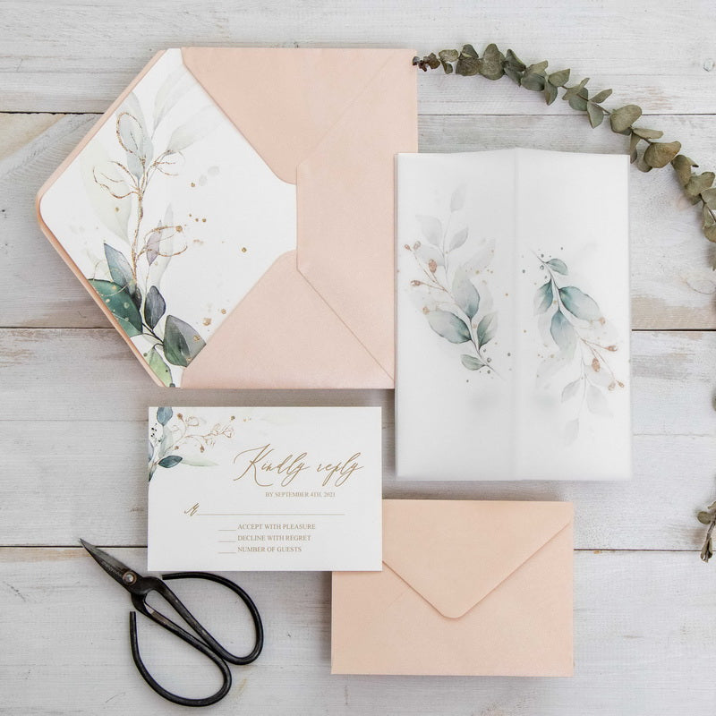 Greenery Botanical Jacket Vellum Invitation