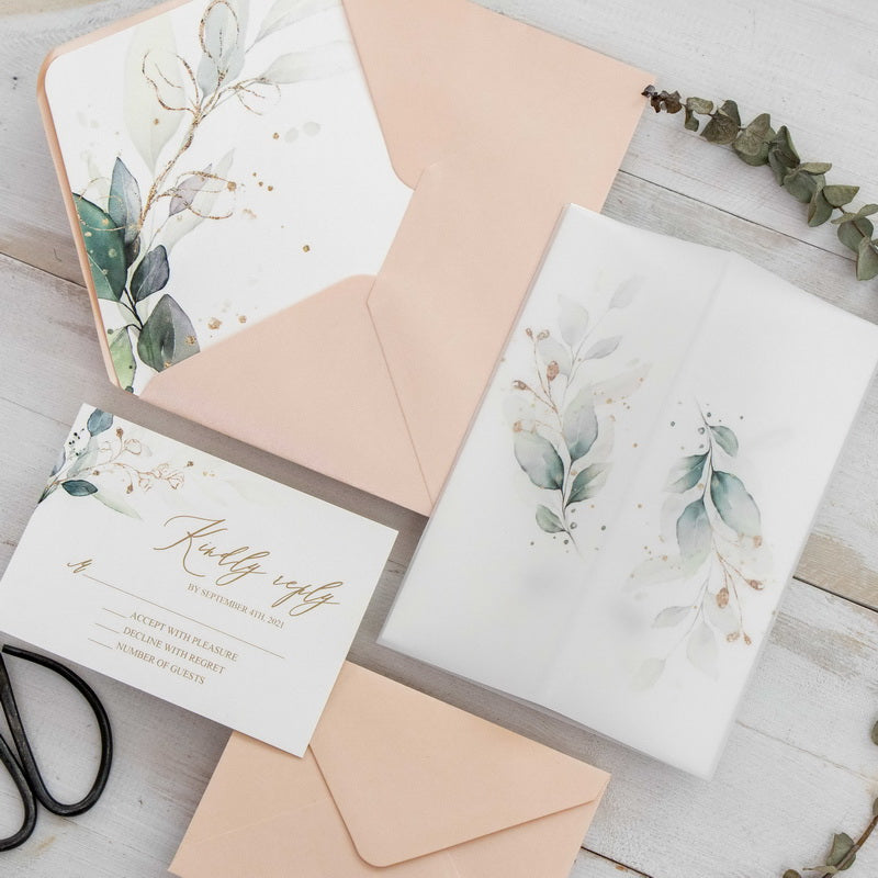 Greenery Botanical Jacket Vellum Invitation