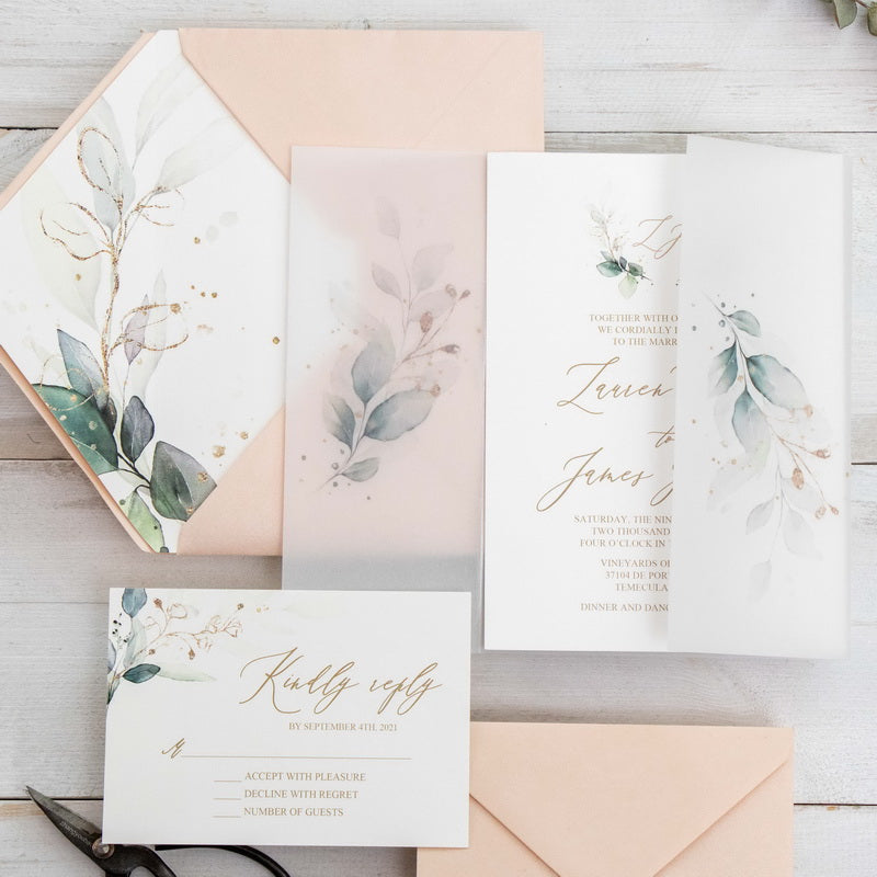 Greenery Botanical Jacket Vellum Invitation